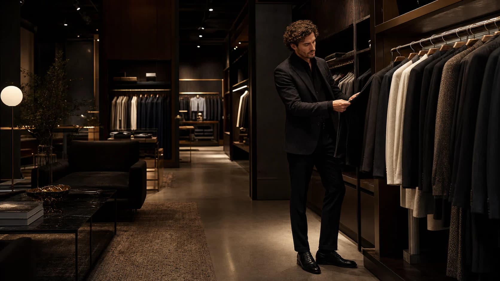 A fashion retailer reviewing a garment in a premium independent boutique
