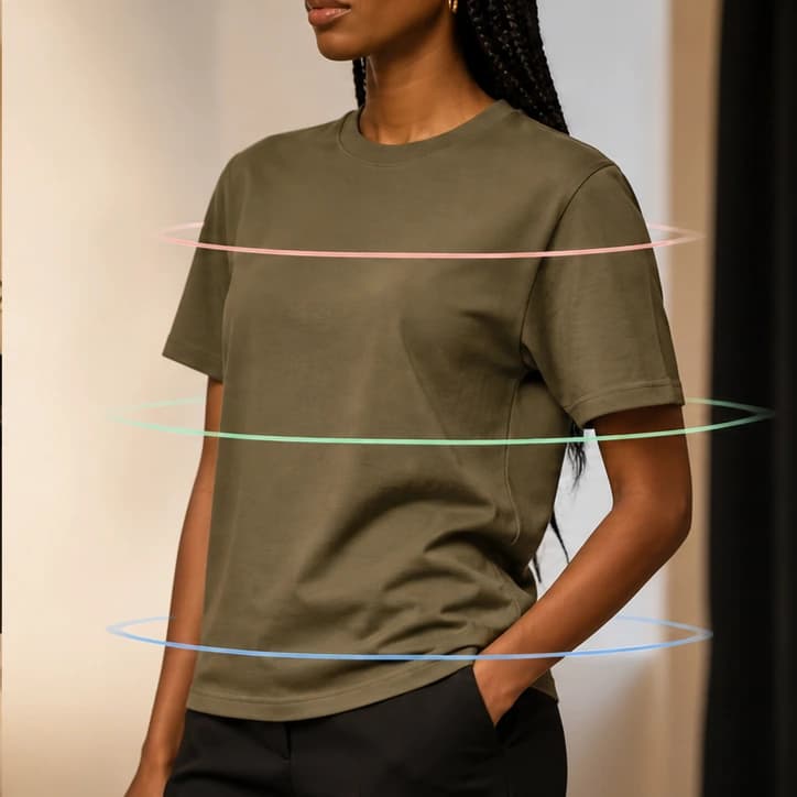A close view of the garment with clear fit zones around the body