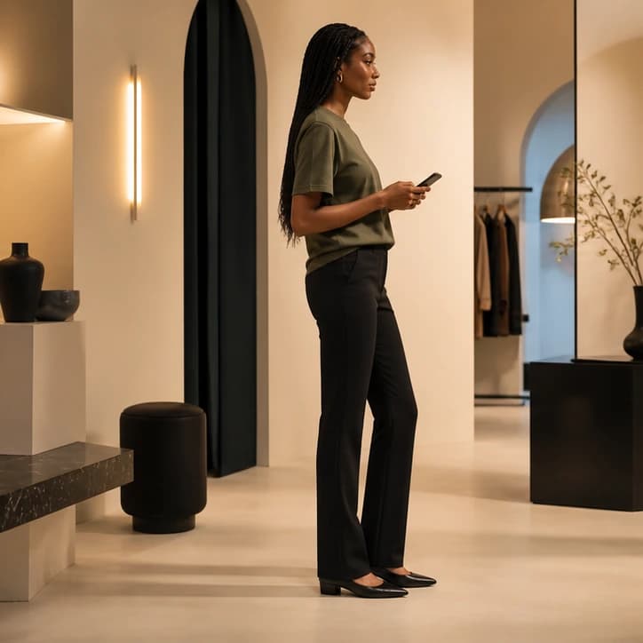 A shopper using her saved body profile before checking a garment